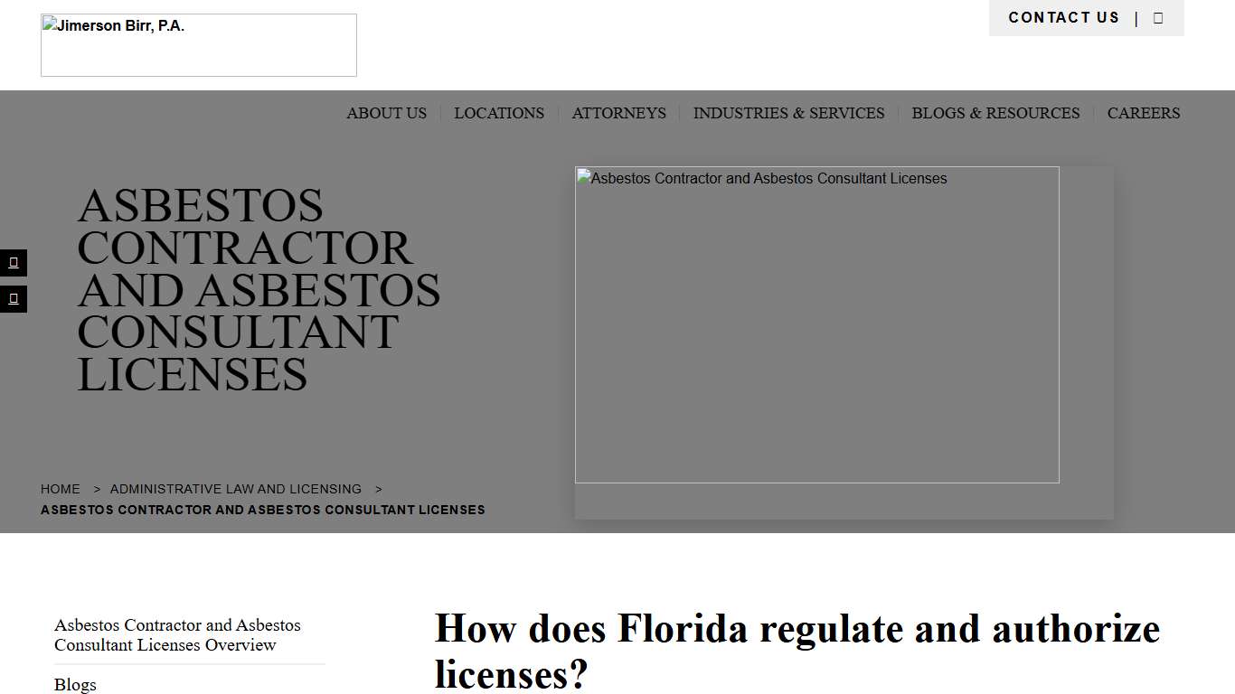 Florida Asbestos Contractor and Asbestos Consultant Licenses Lawyer Jimerson Birr
