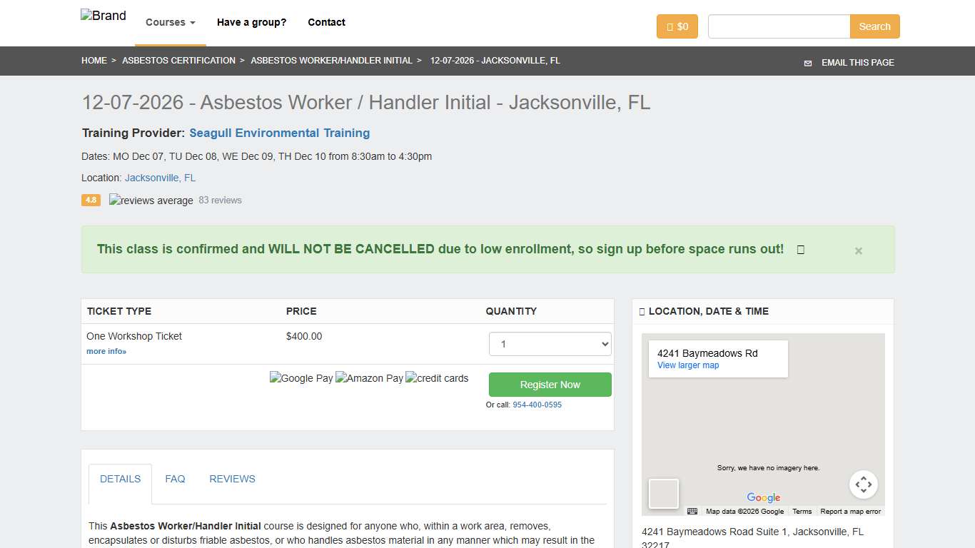 12-07-2026 - Asbestos Worker/Handler Initial Training Jacksonville, FL Zack Academy