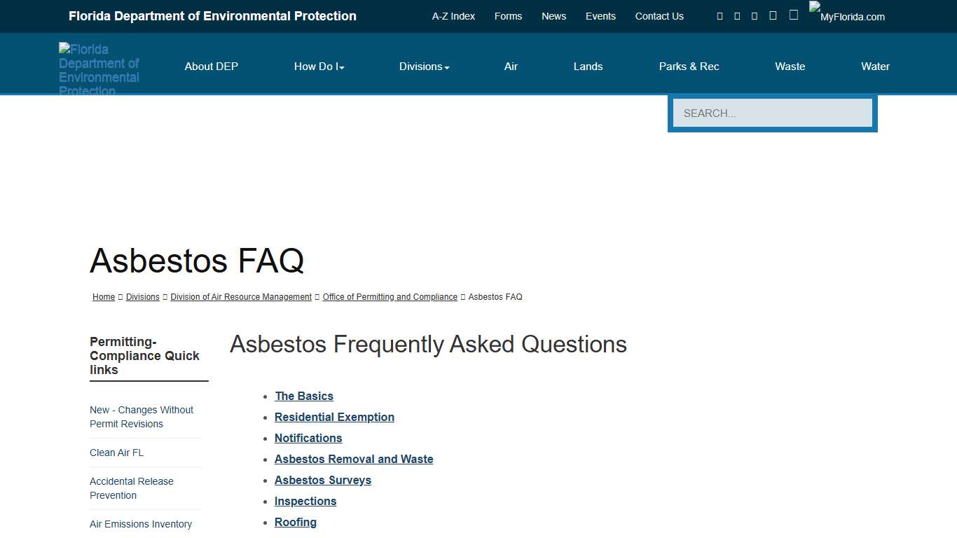 Asbestos FAQ Florida Department of Environmental Protection