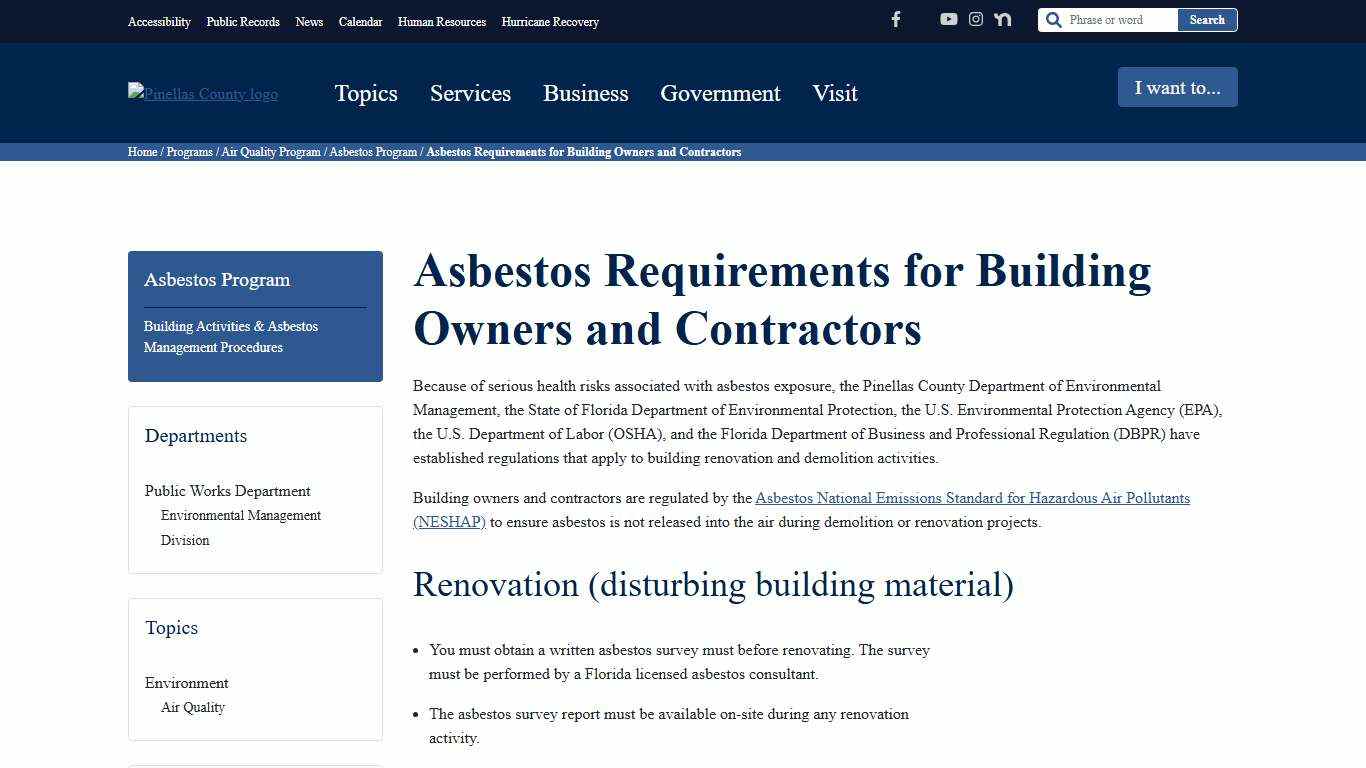 Asbestos Requirements for Building Owners and Contractors - Pinellas County
