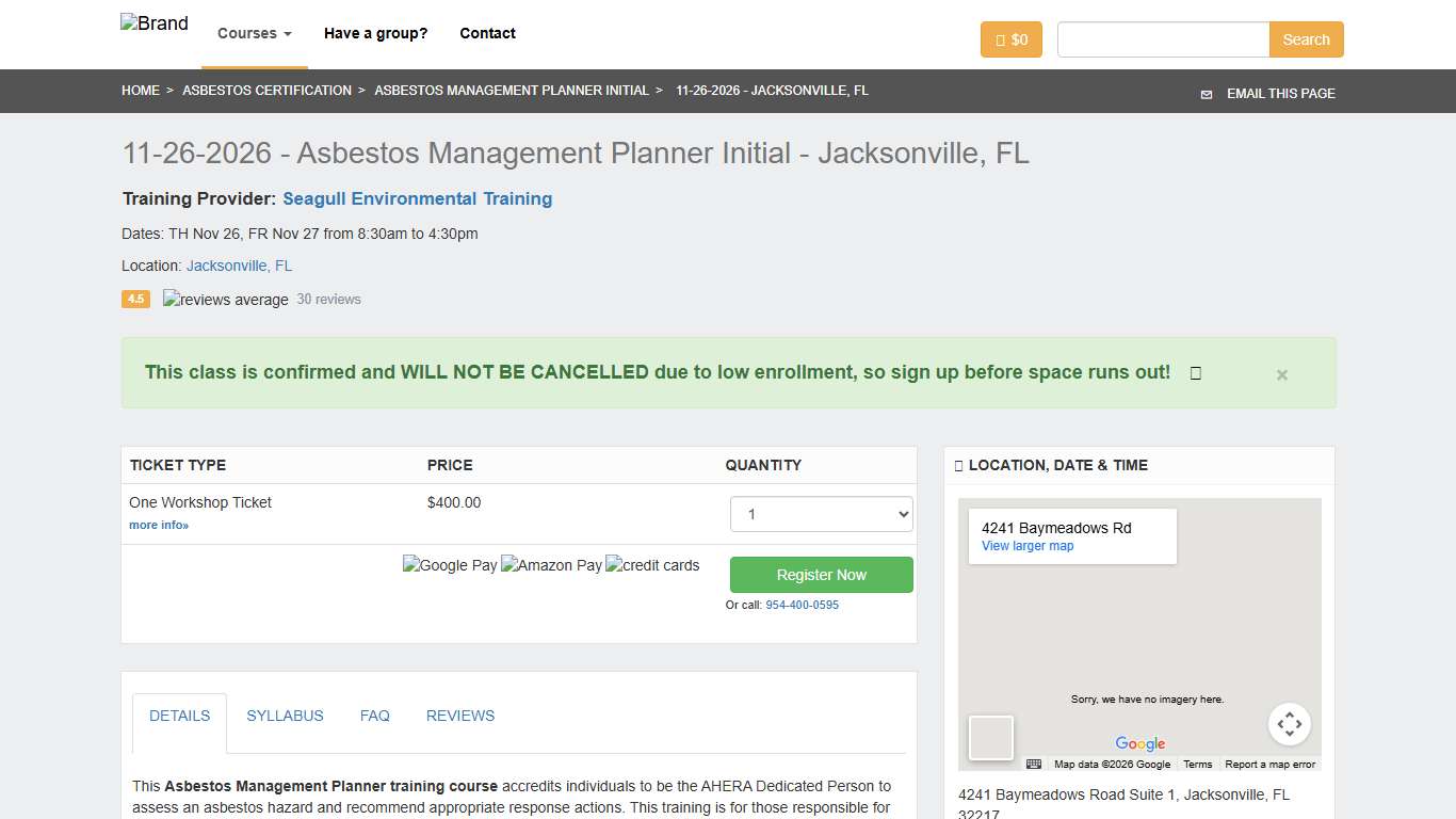 11-26-2026 - Asbestos Management Planner Initial Training Jacksonville, FL Zack Academy